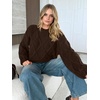 image:imageANRABESS Womens Cropped Sweaters Oversized Cable Knit Long Sleeve SweaterCoffee