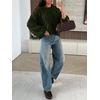 image:imageANRABESS Womens Cropped Sweaters Oversized Cable Knit Long Sleeve SweaterGreen