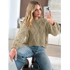 image:imageANRABESS Womens Cropped Sweaters Oversized Cable Knit Long Sleeve SweaterKhaki