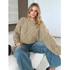 image:imageANRABESS Womens Cropped Sweaters Oversized Cable Knit Long Sleeve SweaterKhaki