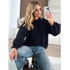 image:imageANRABESS Womens Cropped Sweaters Oversized Cable Knit Long Sleeve SweaterNavy
