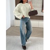 image:imageANRABESS Womens Cropped Sweaters Oversized Cable Knit Long Sleeve SweaterOffwhite
