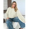 image:imageANRABESS Womens Cropped Sweaters Oversized Cable Knit Long Sleeve SweaterOffwhite