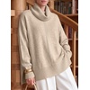 image:imageANRABESS Womens Oversized Turtleneck Cozy Batwing Long Sleeve SweaterAlmond