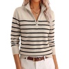 image:imageANRABESS Womens Quarter Zip Fall Lightweight SweatersStriped Black Almond