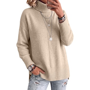 image:imageANRABESS Womens Oversized Turtleneck Cozy Batwing Long Sleeve SweaterAlmond