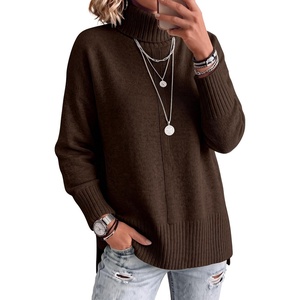 image:imageANRABESS Womens Oversized Turtleneck Cozy Batwing Long Sleeve SweaterCoffee