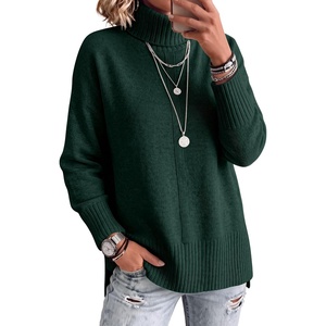 image:imageANRABESS Womens Oversized Turtleneck Cozy Batwing Long Sleeve SweaterGreen