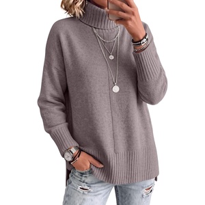 image:imageANRABESS Womens Oversized Turtleneck Cozy Batwing Long Sleeve SweaterNutmeg