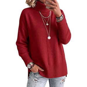 image:imageANRABESS Womens Oversized Turtleneck Cozy Batwing Long Sleeve SweaterRed