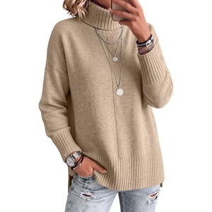 image:imageANRABESS Womens Oversized Turtleneck Cozy Batwing Long Sleeve SweaterTan