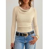 image:imageANRABESS Womens Cowl Neck Long Sleeve Shirts Fall Crop TopsBeige