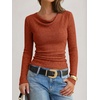 image:imageANRABESS Womens Cowl Neck Long Sleeve Shirts Fall Crop TopsBurnt Orange