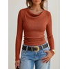 image:imageANRABESS Womens Cowl Neck Long Sleeve Shirts Fall Crop TopsBurnt Orange