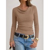 image:imageANRABESS Womens Cowl Neck Long Sleeve Shirts Fall Crop TopsCamel