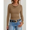image:imageANRABESS Womens Cowl Neck Long Sleeve Shirts Fall Crop TopsCamel
