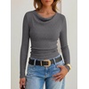 image:imageANRABESS Womens Cowl Neck Long Sleeve Shirts Fall Crop TopsDark Grey