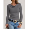 image:imageANRABESS Womens Cowl Neck Long Sleeve Shirts Fall Crop TopsDark Grey