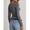 image:imageANRABESS Womens Cowl Neck Long Sleeve Shirts Fall Crop TopsDark Grey
