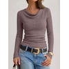 image:imageANRABESS Womens Cowl Neck Long Sleeve Shirts Fall Crop TopsDusty Pink