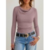 image:imageANRABESS Womens Cowl Neck Long Sleeve Shirts Fall Crop TopsPink