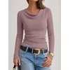 image:imageANRABESS Womens Cowl Neck Long Sleeve Shirts Fall Crop TopsPink