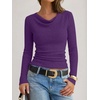 image:imageANRABESS Womens Cowl Neck Long Sleeve Shirts Fall Crop TopsPurple