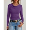 image:imageANRABESS Womens Cowl Neck Long Sleeve Shirts Fall Crop TopsPurple