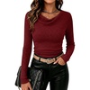 image:imageANRABESS Womens Cowl Neck Long Sleeve Shirts Fall Crop TopsRed