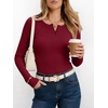 image:imageANRABESS Womens Long Sleeve Shirts Fall Henley TopsDeep Red