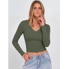 image:imageANRABESS Womens Long Sleeve V Neck Crop TopsArmy Green