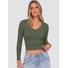 image:imageANRABESS Womens Long Sleeve V Neck Crop TopsArmy Green