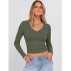 image:imageANRABESS Womens Long Sleeve V Neck Crop TopsArmy Green