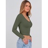 image:imageANRABESS Womens Long Sleeve V Neck Crop TopsArmy Green
