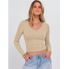 image:imageANRABESS Womens Long Sleeve V Neck Crop TopsBeige
