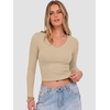 image:imageANRABESS Womens Long Sleeve V Neck Crop TopsBeige