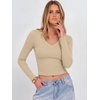 image:imageANRABESS Womens Long Sleeve V Neck Crop TopsBeige