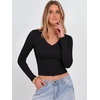 image:imageANRABESS Womens Long Sleeve V Neck Crop TopsBlack