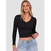 image:imageANRABESS Womens Long Sleeve V Neck Crop TopsBlack