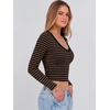 image:imageANRABESS Womens Long Sleeve V Neck Crop TopsBlack Brown Stripe