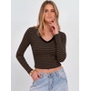 image:imageANRABESS Womens Long Sleeve V Neck Crop TopsBlack Brown Stripe