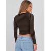 image:imageANRABESS Womens Long Sleeve V Neck Crop TopsBlack Brown Stripe