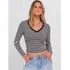 image:imageANRABESS Womens Long Sleeve V Neck Crop TopsBlack White Stripe