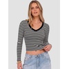 image:imageANRABESS Womens Long Sleeve V Neck Crop TopsBlack White Stripe