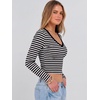 image:imageANRABESS Womens Long Sleeve V Neck Crop TopsBlack White Stripe