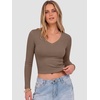 image:imageANRABESS Womens Long Sleeve V Neck Crop TopsBrown