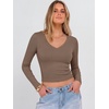 image:imageANRABESS Womens Long Sleeve V Neck Crop TopsBrown