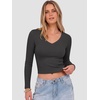 image:imageANRABESS Womens Long Sleeve V Neck Crop TopsDeep Grey