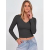 image:imageANRABESS Womens Long Sleeve V Neck Crop TopsDeep Grey