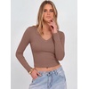 image:imageANRABESS Womens Long Sleeve V Neck Crop TopsDusty Pink